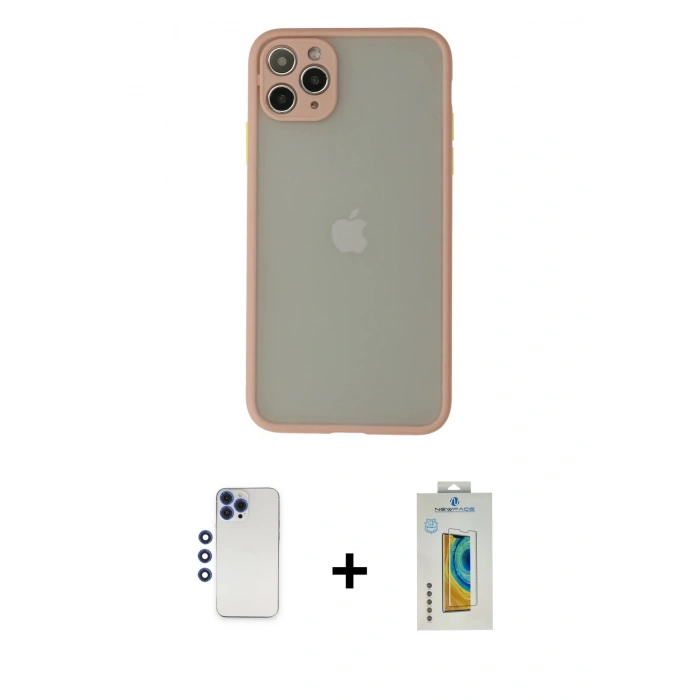 MARSİLYAN™- iPhone 12 Pro Max Kılıf Ahenk Çizgi Serisi - Siyah Polymer Nano Ekran Koruyucu + Shine Kamera Lens - LT
