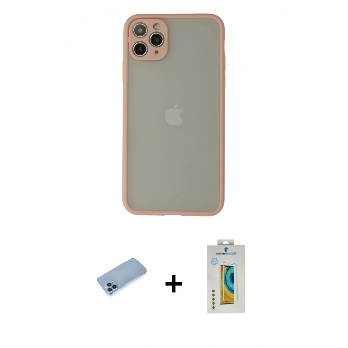 MARSİLYAN™- iPhone 12 Pro Max Kılıf Ahenk Çizgi Serisi - Siyah Polymer Nano Ekran Koruyucu + Shine Kamera Lens Koruma Cam - MI