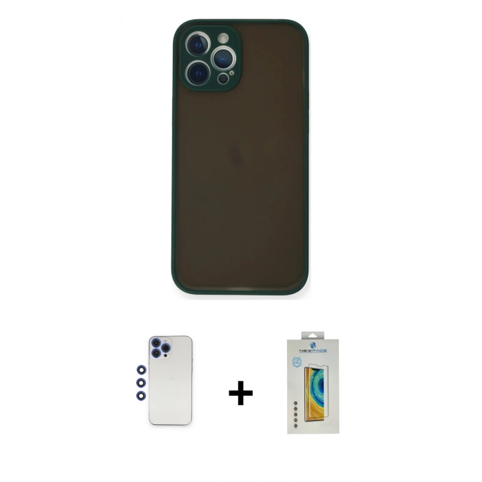 MARSİLYAN™- iPhone 12 Pro Max Kılıf Ahenk Çizgi Serisi - Siyah Polymer Nano Ekran Koruyucu + Shine Kamera Lens - LT