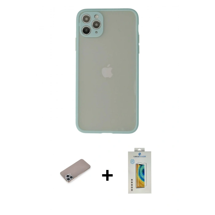 MARSİLYAN™- iPhone 12 Pro Max Kılıf Ahenk Çizgi Serisi - Siyah Polymer Nano Ekran Koruyucu + Shine Kamera Lens Koruma Cam - SABE