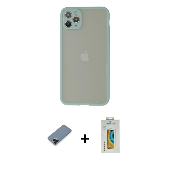 MARSİLYAN™- iPhone 12 Pro Max Kılıf Ahenk Çizgi Serisi - Siyah Polymer Nano Ekran Koruyucu + Siyah Metal Kamera Lens Koruma Cam