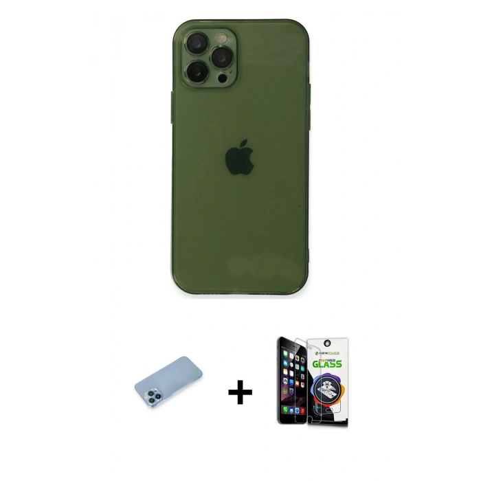 MARSİLYAN™- iPhone 12 Pro Max Kılıf Ahenk Doku - Şeffaf Temperli Cam Ekran Koruyucu + Shine Kamera Lens Koruma Cam - MI