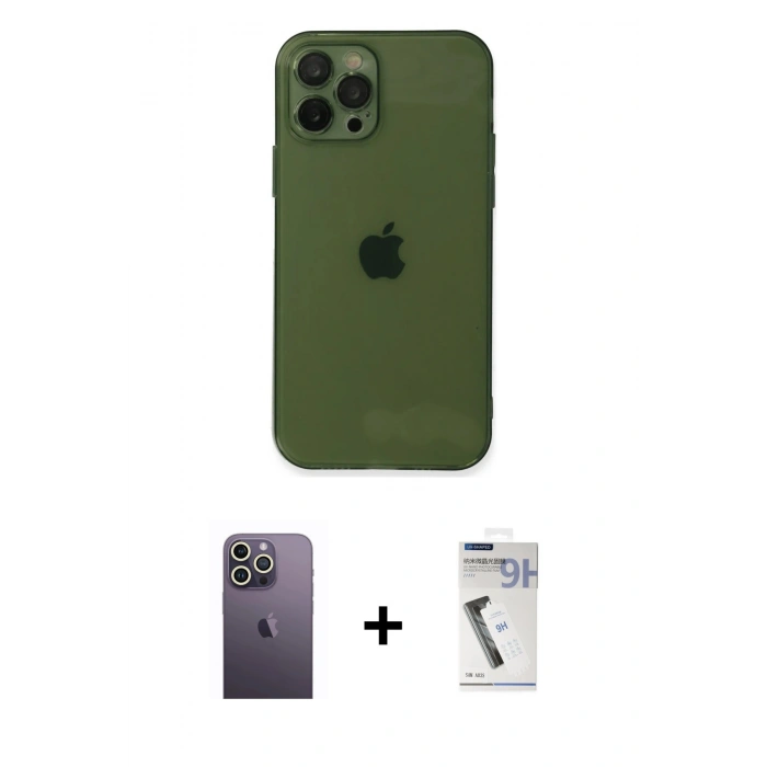 MARSİLYAN™- iPhone 12 Pro Max Kılıf Ahenk Doku - Şeffaf Uv Polymer Nano Ekran Koruyucu + Beyaz Neon Fosforlu Kamera Lens