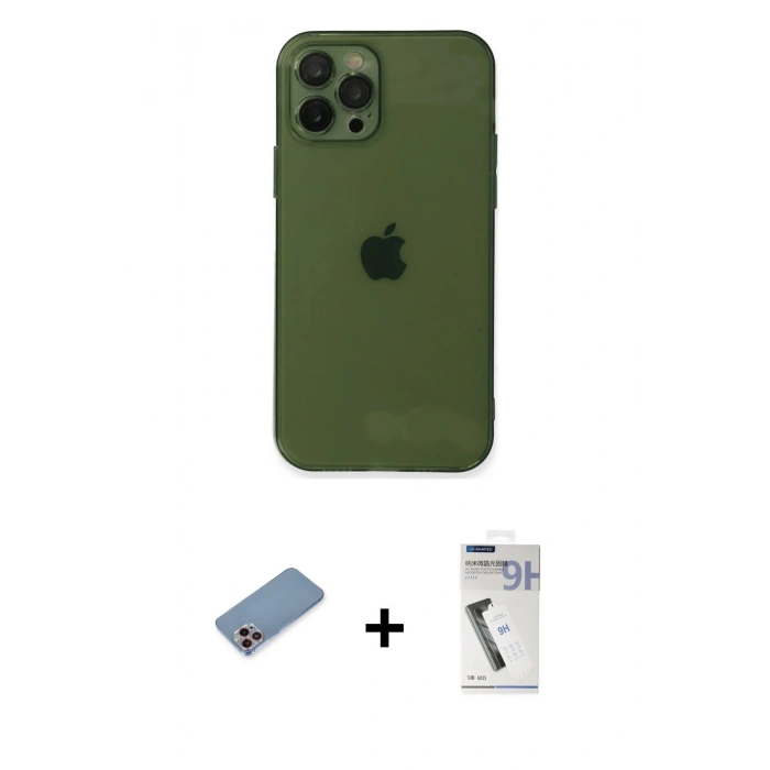 MARSİLYAN™- iPhone 12 Pro Max Kılıf Ahenk Doku - Şeffaf Uv Polymer Nano Ekran Koruyucu + Pembe Shine Kamera Lens Koruma Cam