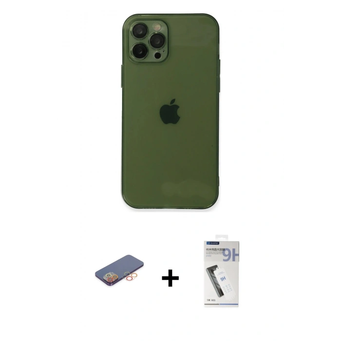 MARSİLYAN™- iPhone 12 Pro Max Kılıf Ahenk Doku - Şeffaf Uv Polymer Nano Ekran Koruyucu + Renkli Kamera Lens Koruma Cam - TU