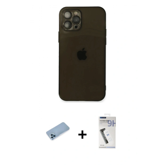 MARSİLYAN™- iPhone 12 Pro Max Kılıf Ahenk Doku - Şeffaf Uv Polymer Nano Ekran Koruyucu + Shine Kamera Lens Koruma Cam - MI