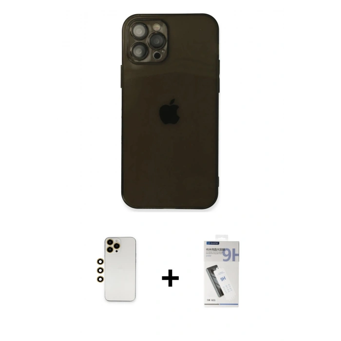 MARSİLYAN™- iPhone 12 Pro Max Kılıf Ahenk Doku - Şeffaf Uv Polymer Nano Ekran Koruyucu + Shine Kamera Lens - GD