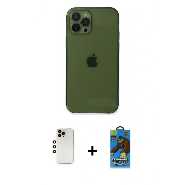 MARSİLYAN™- iPhone 12 Pro Max Kılıf Ahenk Doku - Siyah 18D Cam Ekran Koruyucu + Shine Kamera Lens - GD