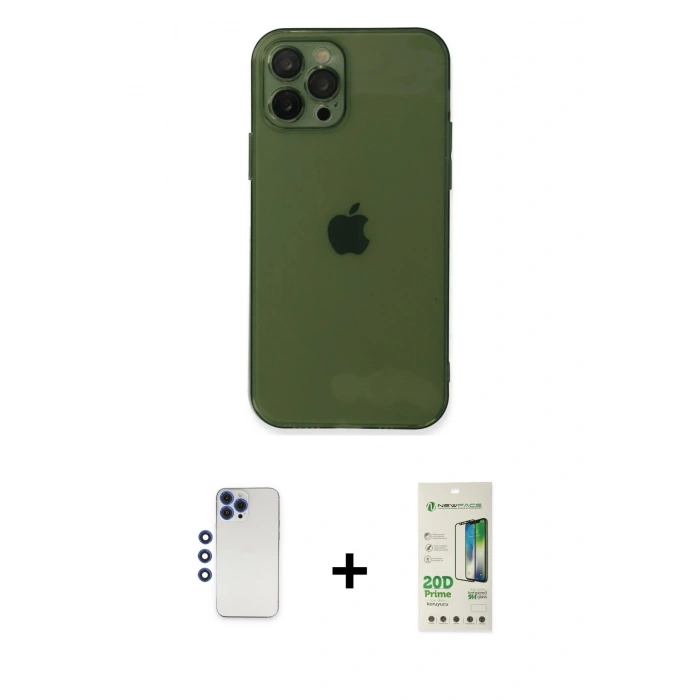 MARSİLYAN™- iPhone 12 Pro Max Kılıf Ahenk Doku - Siyah 20D Premium Cam Ekran Koruyucu + Lacivert Shine Kamera Lens