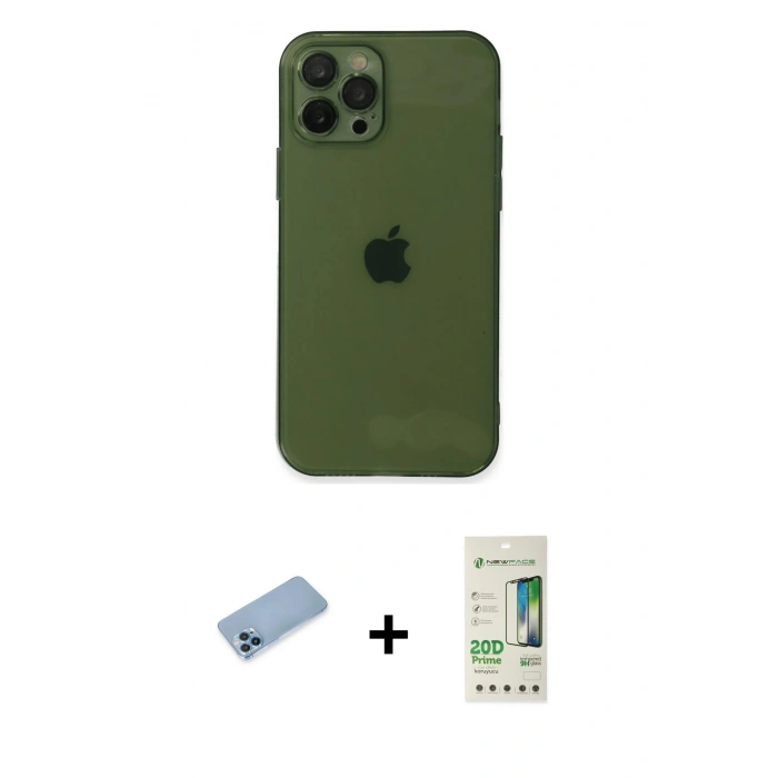 MARSİLYAN™- iPhone 12 Pro Max Kılıf Ahenk Doku - Siyah 20D Premium Cam Ekran Koruyucu + Shine Kamera Lens Koruma Cam - MI