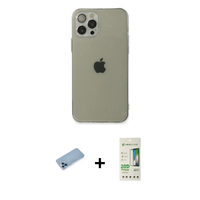 MARSİLYAN™- iPhone 12 Pro Max Kılıf Ahenk Doku - Siyah 20D Premium Cam Ekran Koruyucu + Shine Kamera Lens Koruma Cam - MI