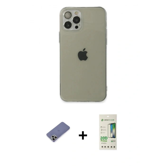 MARSİLYAN™- iPhone 12 Pro Max Kılıf Ahenk Doku - Siyah 20D Premium Cam Ekran Koruyucu + Metal Kamera Lens Koruma Cam - GD