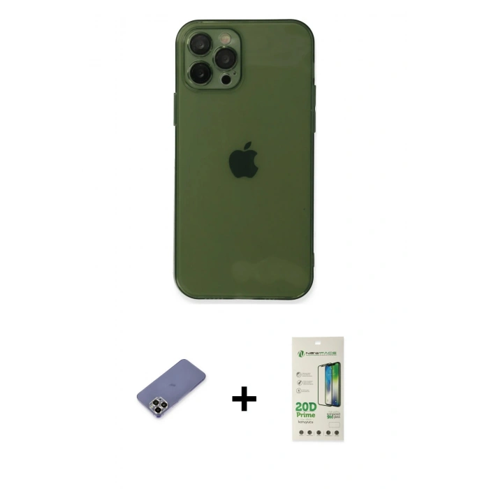 MARSİLYAN™- iPhone 12 Pro Max Kılıf Ahenk Doku - Siyah 20D Premium Cam Ekran Koruyucu + Metal Kamera Lens Koruma Cam - GD