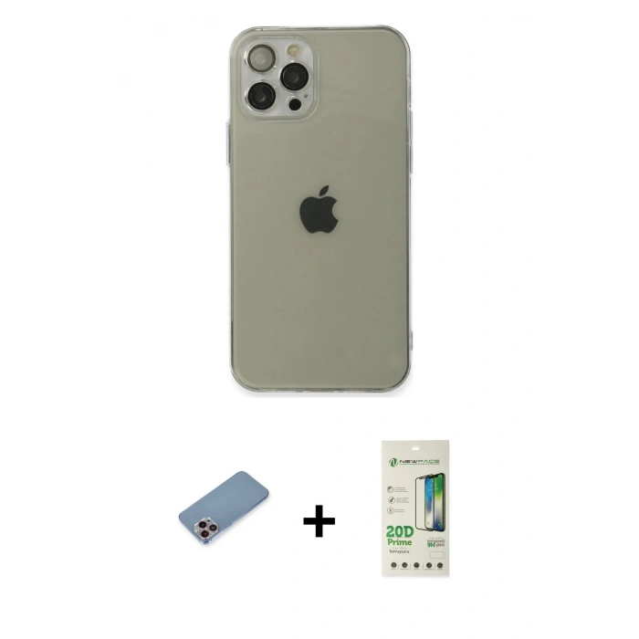 MARSİLYAN™- iPhone 12 Pro Max Kılıf Ahenk Doku - Siyah 20D Premium Cam Ekran Koruyucu + Pembe Shine Kamera Lens Koruma Cam