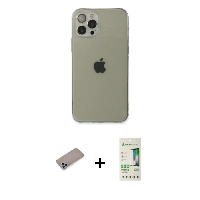 MARSİLYAN™- iPhone 12 Pro Max Kılıf Ahenk Doku - Siyah 20D Premium Cam Ekran Koruyucu + Shine Kamera Lens Koruma Cam - SABE
