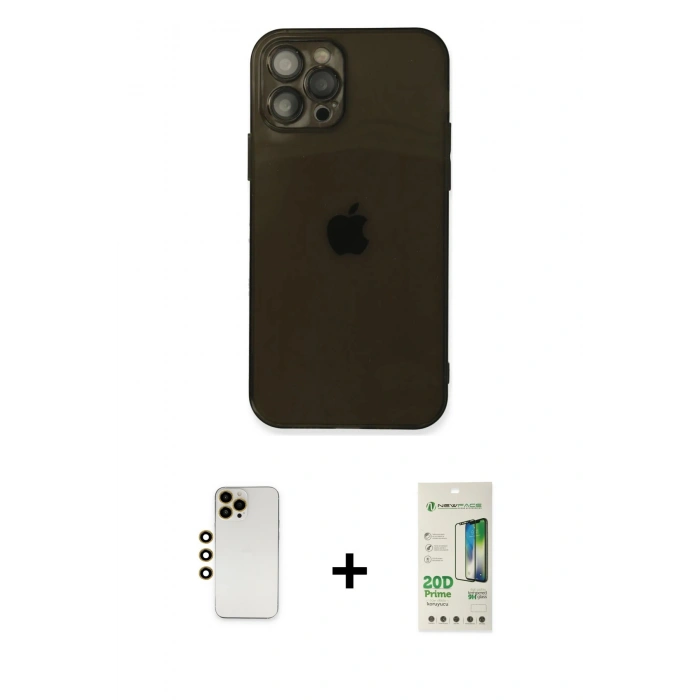 MARSİLYAN™- iPhone 12 Pro Max Kılıf Ahenk Doku - Siyah 20D Premium Cam Ekran Koruyucu + Shine Kamera Lens - GD