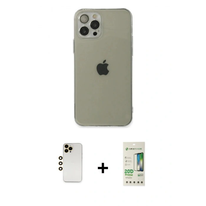 MARSİLYAN™- iPhone 12 Pro Max Kılıf Ahenk Doku - Siyah 20D Premium Cam Ekran Koruyucu + Shine Kamera Lens - GD