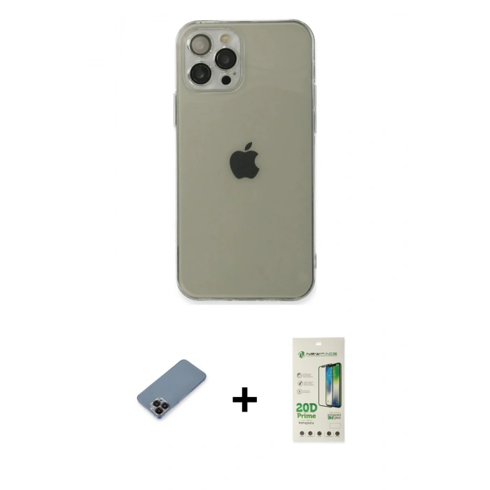 MARSİLYAN™- iPhone 12 Pro Max Kılıf Ahenk Doku - Siyah 20D Premium Cam Ekran Koruyucu + Siyah Metal Kamera Lens Koruma Cam