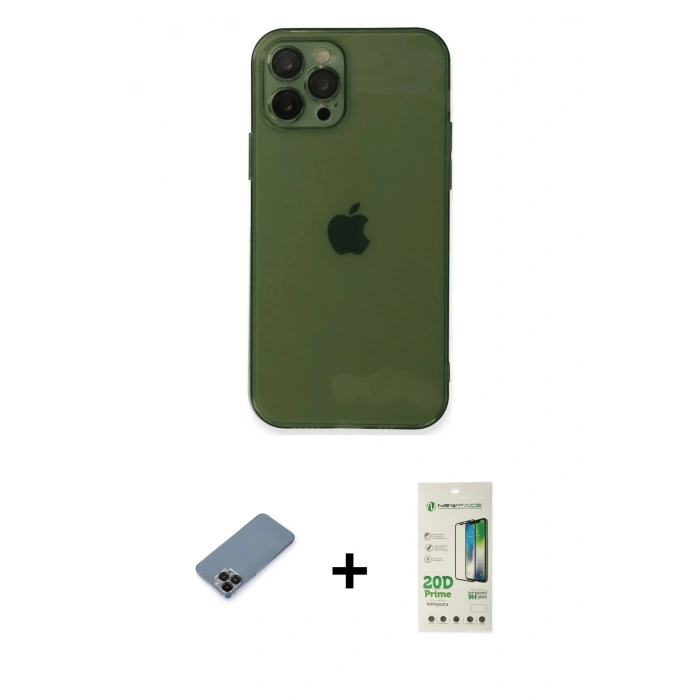 MARSİLYAN™- iPhone 12 Pro Max Kılıf Ahenk Doku - Siyah 20D Premium Cam Ekran Koruyucu + Siyah Metal Kamera Lens Koruma Cam