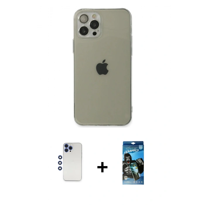 MARSİLYAN™- iPhone 12 Pro Max Kılıf Ahenk Doku - Siyah 34D Izgaralı Cam + Shine Kamera Lens - LT