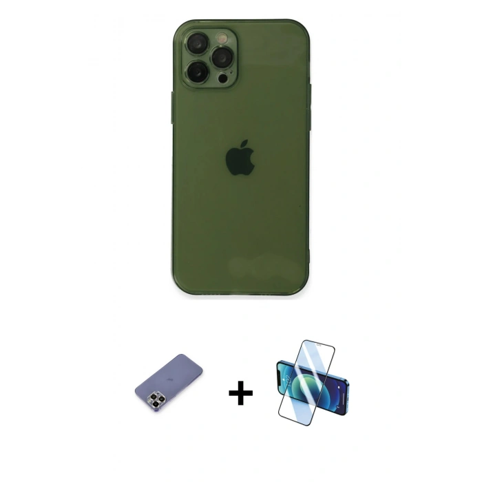MARSİLYAN™- iPhone 12 Pro Max Kılıf Ahenk Doku - Siyah 3D Antistatik Seramik Nano Ekran Koruyucu + Metal Kamera Lens Koruma Cam - GD