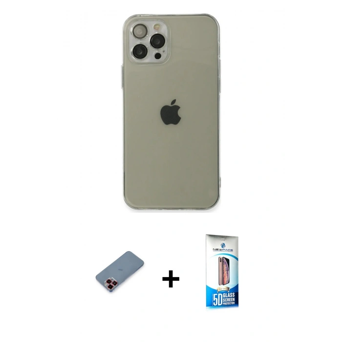 MARSİLYAN™- iPhone 12 Pro Max Kılıf Ahenk Doku - Siyah 5D Eko Cam Ekran Koruyucu + Metal Kamera Lens Koruma Cam - KI