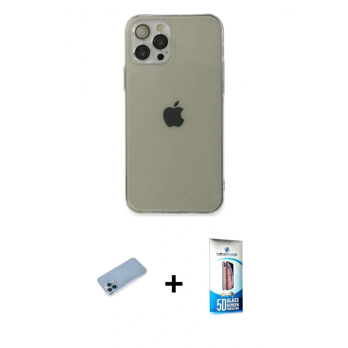 MARSİLYAN™- iPhone 12 Pro Max Kılıf Ahenk Doku - Siyah 5D Eko Cam Ekran Koruyucu + Shine Kamera Lens Koruma Cam - MI