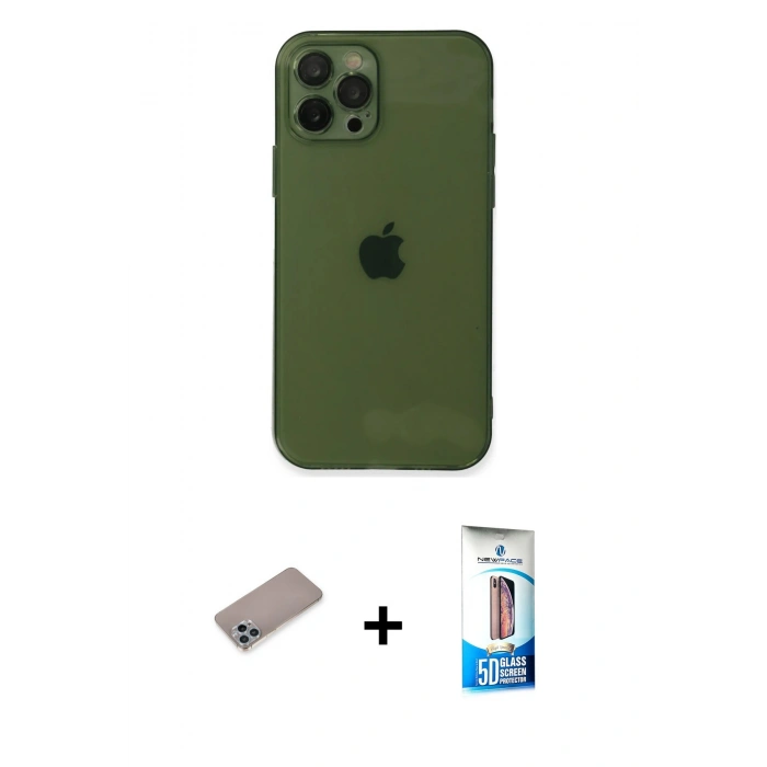 MARSİLYAN™- iPhone 12 Pro Max Kılıf Ahenk Doku - Siyah 5D Eko Cam Ekran Koruyucu + Shine Kamera Lens Koruma Cam - SABE