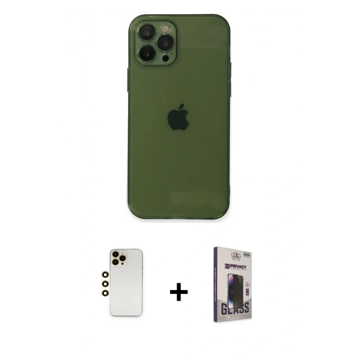 MARSİLYAN™- iPhone 12 Pro Max Kılıf Ahenk Doku - Siyah Bilvis Hayalet Cam Ekran Koruyucu + Shine Kamera Lens - GD