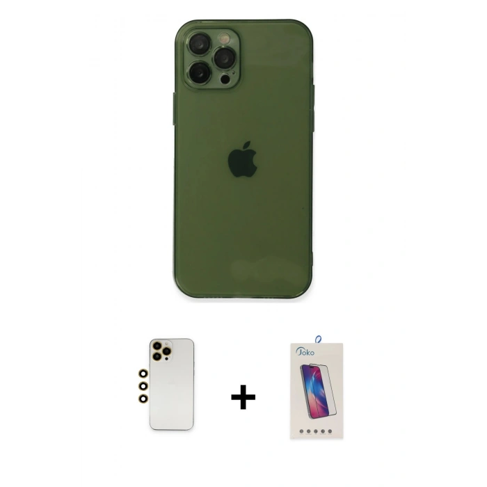 MARSİLYAN™- iPhone 12 Pro Max Kılıf Ahenk Doku - Siyah Joko 5D Cam + Shine Kamera Lens - GD