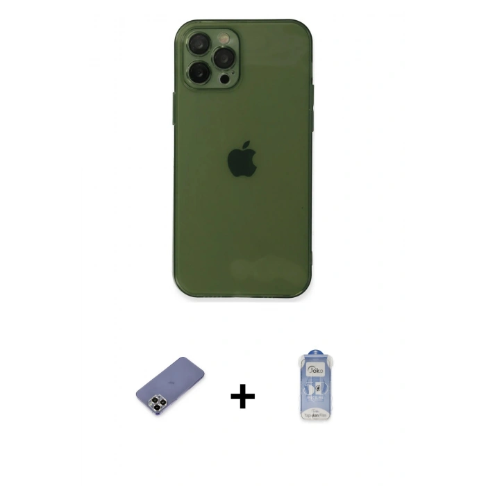 MARSİLYAN™- iPhone 12 Pro Max Kılıf Ahenk Doku - Siyah Joko Magic 5D Cam + Gold Metal Kamera Lens Koruma Cam