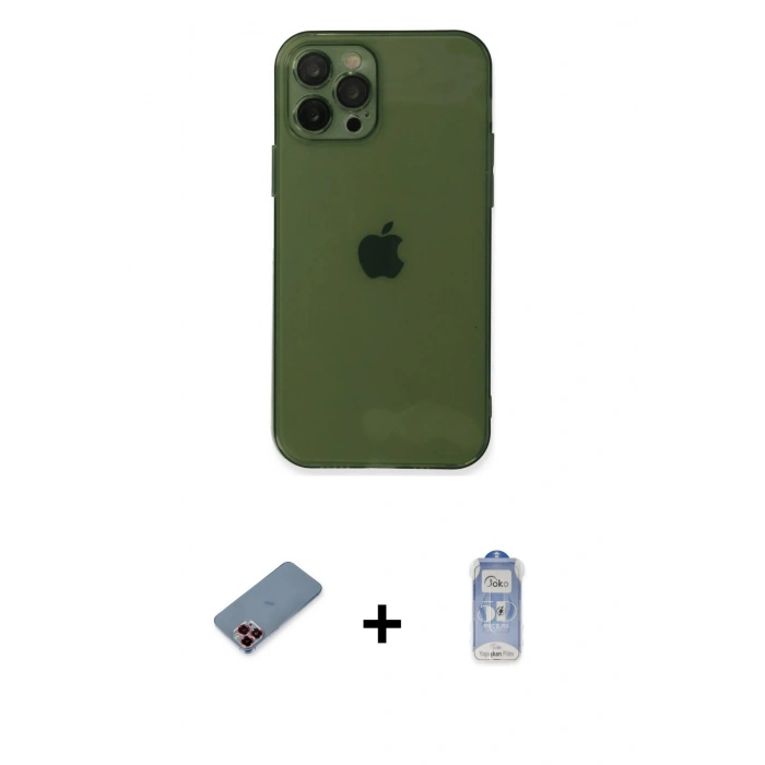 MARSİLYAN™- iPhone 12 Pro Max Kılıf Ahenk Doku - Siyah Joko Magic 5D Cam + Metal Kamera Lens Koruma Cam - KI