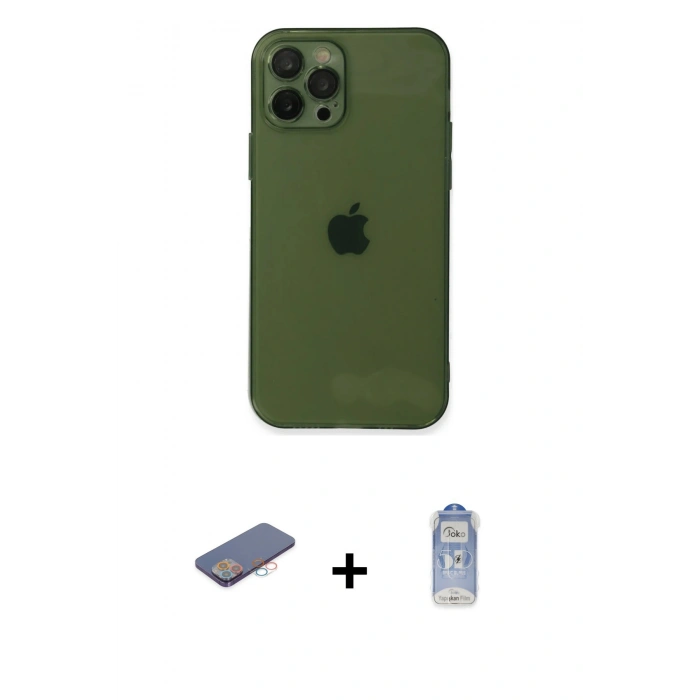 MARSİLYAN™- iPhone 12 Pro Max Kılıf Ahenk Doku - Siyah Joko Magic 5D Cam + Renkli Kamera Lens Koruma Cam - PE