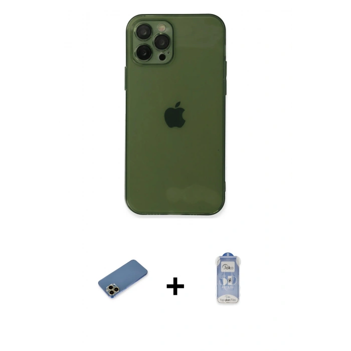 MARSİLYAN™- iPhone 12 Pro Max Kılıf Ahenk Doku - Siyah Joko Magic 5D Cam + Shine Kamera Lens Koruma Cam - GD