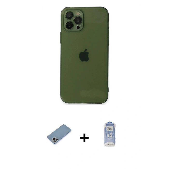 MARSİLYAN™- iPhone 12 Pro Max Kılıf Ahenk Doku - Siyah Joko Magic 5D Cam + Shine Kamera Lens Koruma Cam - GI