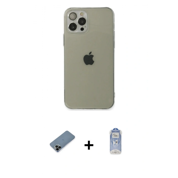 MARSİLYAN™- iPhone 12 Pro Max Kılıf Ahenk Doku - Siyah Joko Magic 5D Cam + Shine Kamera Lens Koruma Cam - SH