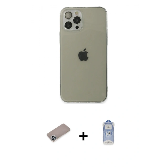MARSİLYAN™- iPhone 12 Pro Max Kılıf Ahenk Doku - Siyah Joko Magic 5D Cam + Shine Kamera Lens Koruma Cam - SABE