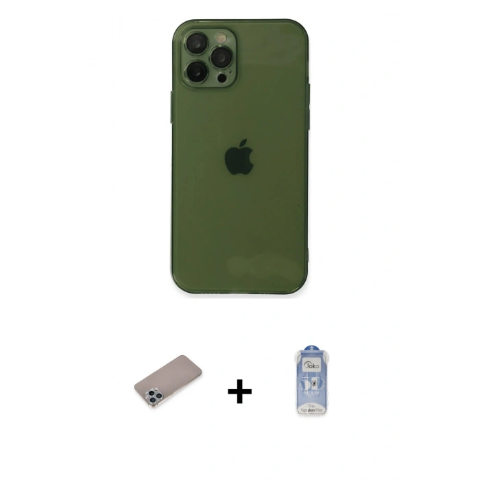 MARSİLYAN™- iPhone 12 Pro Max Kılıf Ahenk Doku - Siyah Joko Magic 5D Cam + Shine Kamera Lens Koruma Cam - SABE