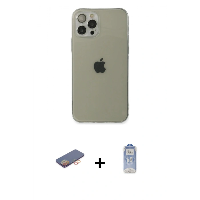 MARSİLYAN™- iPhone 12 Pro Max Kılıf Ahenk Doku - Siyah Joko Magic 5D Cam + Renkli Kamera Lens Koruma Cam - TU