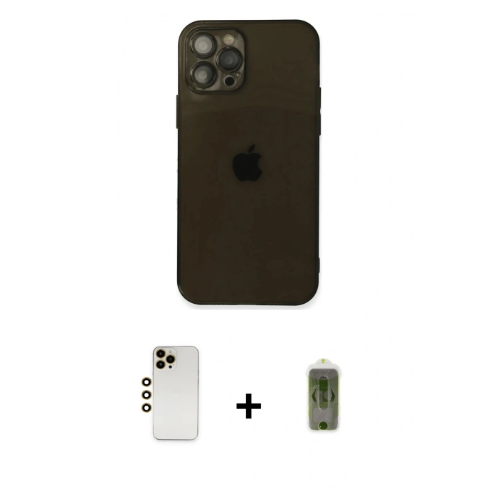 MARSİLYAN™- iPhone 12 Pro Max Kılıf Ahenk Doku - Siyah Joko Magic 5D Hayalet Cam + Shine Kamera Lens - GD