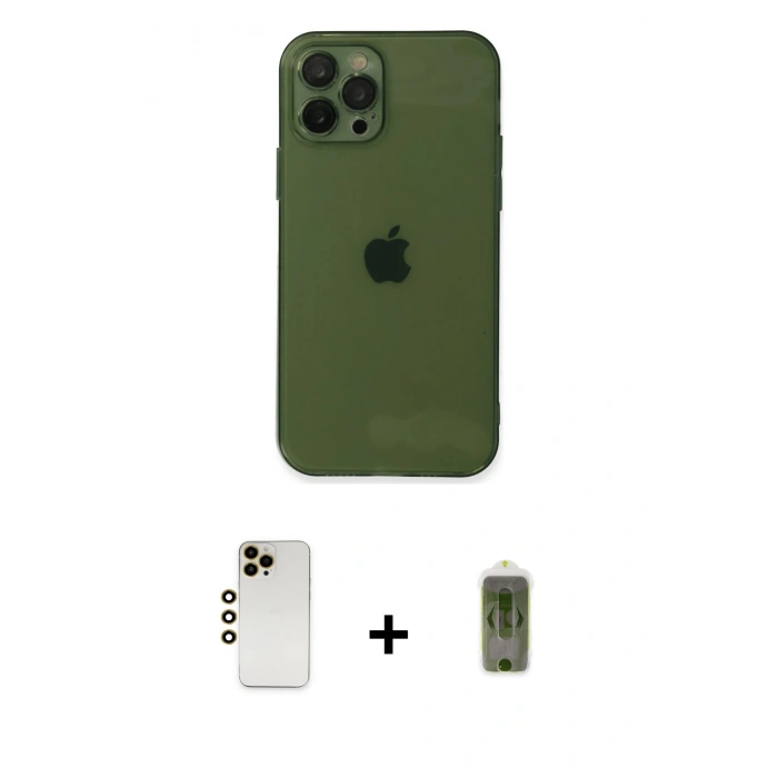 MARSİLYAN™- iPhone 12 Pro Max Kılıf Ahenk Doku - Siyah Joko Magic 5D Hayalet Cam + Shine Kamera Lens - GD