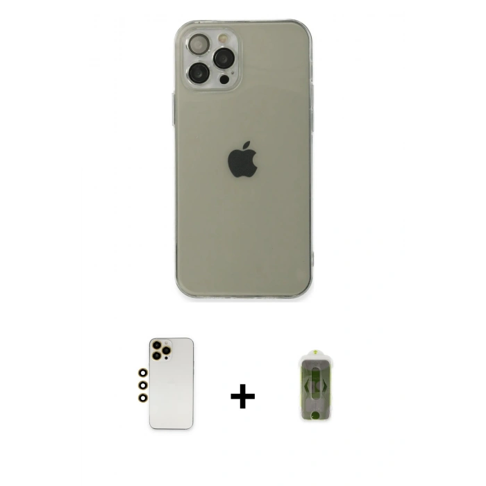 MARSİLYAN™- iPhone 12 Pro Max Kılıf Ahenk Doku - Siyah Joko Magic 5D Hayalet Cam + Shine Kamera Lens - GD
