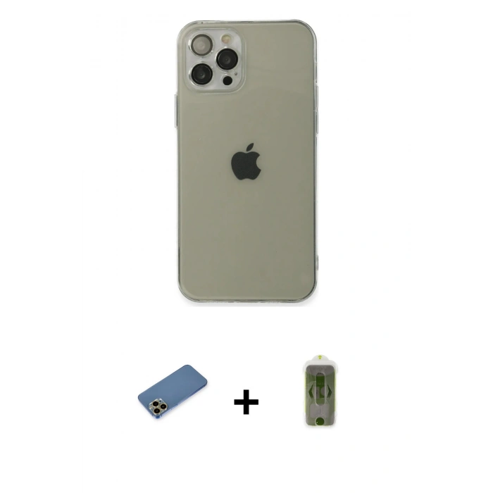 MARSİLYAN™- iPhone 12 Pro Max Kılıf Ahenk Doku - Siyah Joko Magic 5D Hayalet Cam + Gold Shine Kamera Lens Koruma Cam