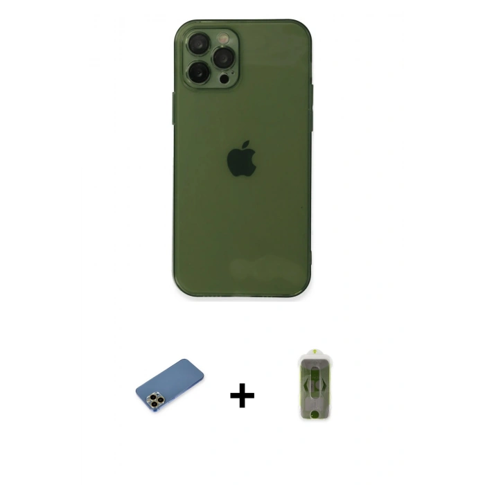 MARSİLYAN™- iPhone 12 Pro Max Kılıf Ahenk Doku - Siyah Joko Magic 5D Hayalet Cam + Gold Shine Kamera Lens Koruma Cam