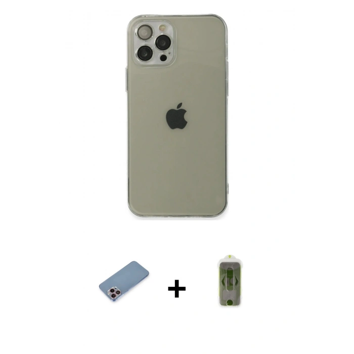 MARSİLYAN™- iPhone 12 Pro Max Kılıf Ahenk Doku - Siyah Joko Magic 5D Hayalet Cam + Shine Kamera Lens Koruma Cam - PE