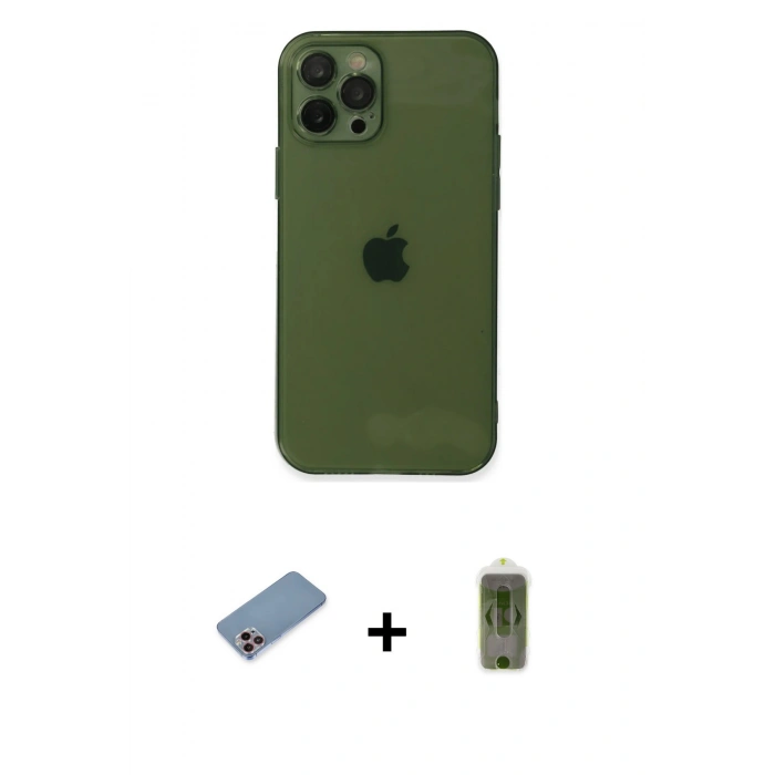 MARSİLYAN™- iPhone 12 Pro Max Kılıf Ahenk Doku - Siyah Joko Magic 5D Hayalet Cam + Shine Kamera Lens Koruma Cam - PE