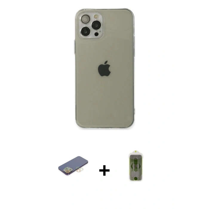 MARSİLYAN™- iPhone 12 Pro Max Kılıf Ahenk Doku - Siyah Joko Magic 5D Hayalet Cam + Renkli Kamera Lens Koruma Cam - SI