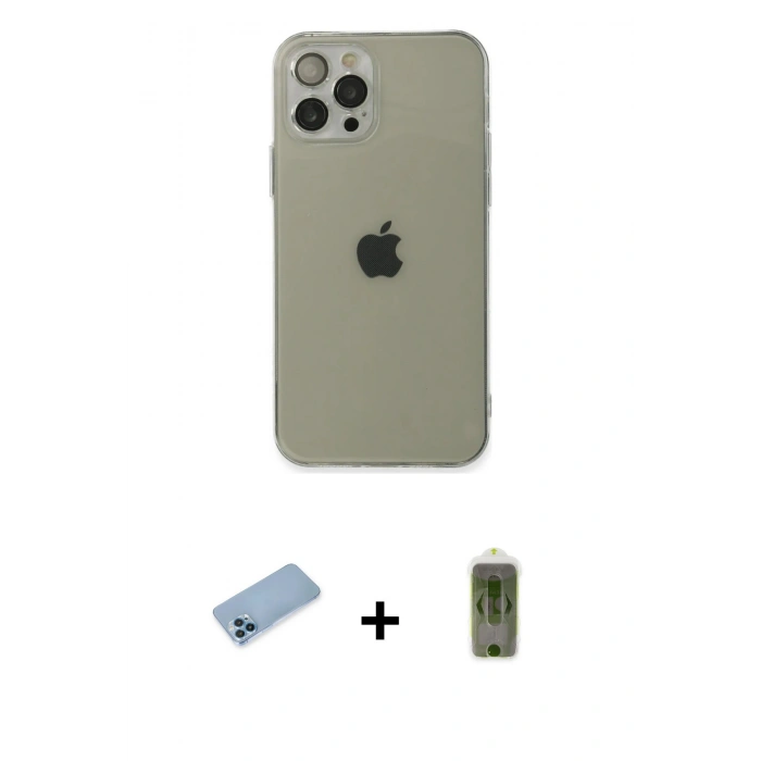 MARSİLYAN™- iPhone 12 Pro Max Kılıf Ahenk Doku - Siyah Joko Magic 5D Hayalet Cam + Shine Kamera Lens Koruma Cam - MI