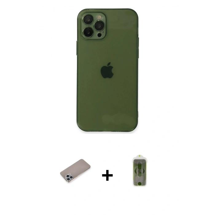 MARSİLYAN™- iPhone 12 Pro Max Kılıf Ahenk Doku - Siyah Joko Magic 5D Hayalet Cam + Shine Kamera Lens Koruma Cam - SABE