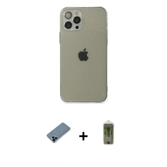 MARSİLYAN™- iPhone 12 Pro Max Kılıf Ahenk Doku - Siyah Joko Magic 5D Hayalet Cam + Shine Kamera Lens Koruma Cam - SH